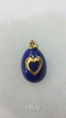 RR Rare beautiful Russian Italian 18k gold 750 lazurite egg-shaped pendant