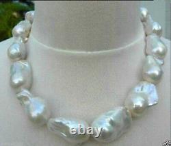 Real Huge Aaa South Sea White Natural Baroque Pearl Necklace 18-35'