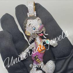 Real Iced Men's Simulated Diamond 3D Character Toon Rapper Charm Pendant Silver
