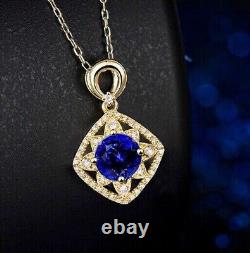 Round Cut Simulated Blue Sapphire Women's Gorgeous Pendant 14K YellowGold Plated