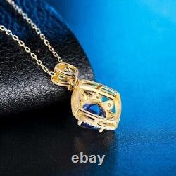 Round Cut Simulated Blue Sapphire Women's Gorgeous Pendant 14K YellowGold Plated