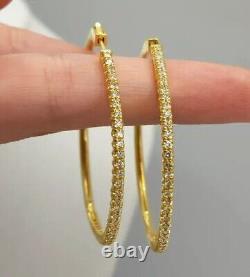 Round Cut Simulated Diamond Large Huggie Hoop Earrings In 14k Yellow Gold Plated
