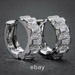 Round Cut Simulated Diamond Pretty Huggie Hoop Earrings In 14K White Gold Plated