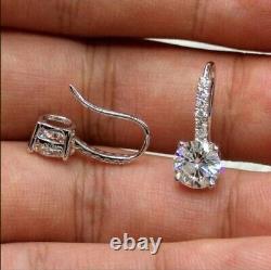 Round Cut Simulated Diamond Stunning Hook Drop Earrings In 14K White Gold Plated