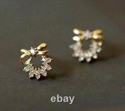 Round Cut Simulated Diamond Women's Flower Stud Earrings 14K Yellow Gold Plated