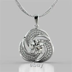 Round Cut Simulated Diamond Women's Swirl Pendant Necklace 14K White Gold Plated