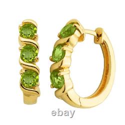 Round Cut Simulated Green Peridot Hoop Earrings 14k Yellow Gold Plated Silver
