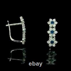 Round Cut Simulated Sapphire Women's Huggie Hoop Earring 14K White Gold Plated