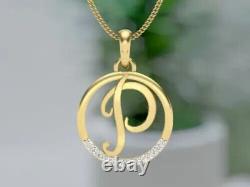 Round Simulated Diamond Daily Wear Initial Letter P Pendant Yellow Gold Plated