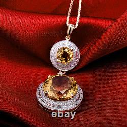 SOLID 14K YELLOW GOLD NATURAL GORGEOUS CITRINE DIAMOND WEDDING Gemstone PENDANT