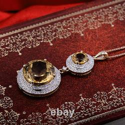 SOLID 14K YELLOW GOLD NATURAL GORGEOUS CITRINE DIAMOND WEDDING Gemstone PENDANT