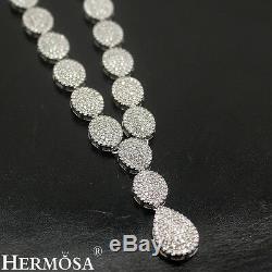 Shiny Beauty Women Gift 925 Sterling Silver Choker White Topaz Necklace 15-16'