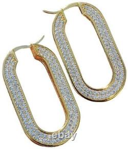 Signed Celine Designer OVAL HOOP EARRINGS IN BRASS WITH CRYSTALS E932