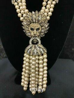 Signed Heidi Daus Lion Queen Tassel Crystal Necklace Beg Spectacular Showstopper