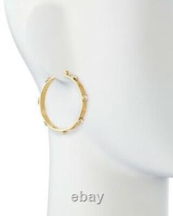 Signed Tory Burch Designer T-Pierced Logo & Pearls Hoop Earrings Gold