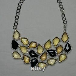 Silver Tone Fashion Statement Necklace With Multicolor Stones