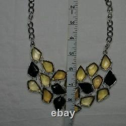 Silver Tone Fashion Statement Necklace With Multicolor Stones