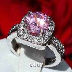 Silver tone halo ring 3.70ct pink white sapphire size 7 vintage handmade 7.2gr