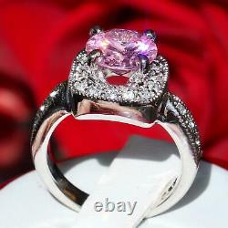 Silver tone halo ring 3.70ct pink white sapphire size 7 vintage handmade 7.2gr