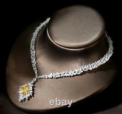 Simulated Diamond & Yellow Citrine Necklace Earrings Set 18k White Gold Finish