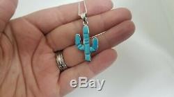 Sleeping Beauty Turquoise/Sterling Silver Cactus Pendant Necklace Reversible