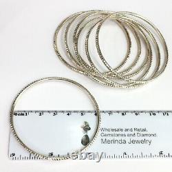 Solid 0.925 Silver Round Bangle 7 Pieces Set 60 mm. Diamond cut