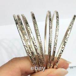 Solid 0.925 Silver Round Bangle 7 Pieces Set 60 mm. Diamond cut