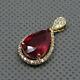 Solid 14k Yellow Gold Diamond Pear 8x12mm Red Ruby Engagement Gemstone Pendant