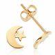 Solid 14k Yellow Gold Adorable Solid Moon And Star Stud Earrings Simple And Cute