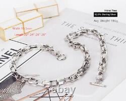 Solid 925 Sterling Silver Cube Link Chain Two Locks Necklace for Men & Women