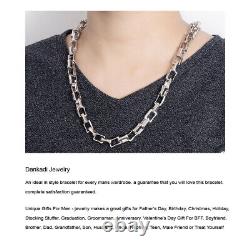 Solid 925 Sterling Silver Cube Link Chain Two Locks Necklace for Men & Women