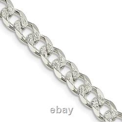 Sterling Silver 7mm Pave Curb Chain Necklace Fine Jewelry for Womens