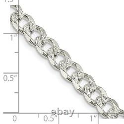 Sterling Silver 7mm Pave Curb Chain Necklace Fine Jewelry for Womens