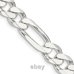 Sterling Silver 9mm Figaro Chain Necklace Fine Jewelry for Womens
