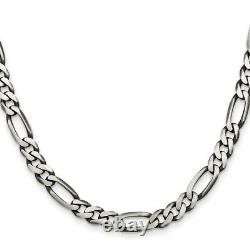 Sterling Silver Antiqued 6.5mm Figaro Chain Necklace for Womens Jewelry