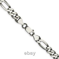 Sterling Silver Antiqued 6.5mm Figaro Chain Necklace for Womens Jewelry