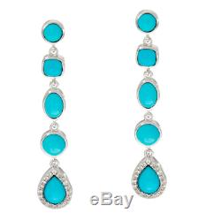 Sterling Silver Multi-cut Sleeping Beauty Turquoise Drop Pierced Earrings Qvc