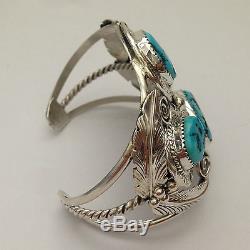 Sterling Silver Natural Sleeping Beauty Turquoise & Coral Feather Cuff Bracelet