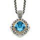 Sterling Silver With 14k Gold Blue Topaz Necklace Fine Jewelry For Womens Mens