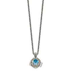 Sterling Silver with 14k Gold Blue Topaz Necklace Fine Jewelry for Womens Mens