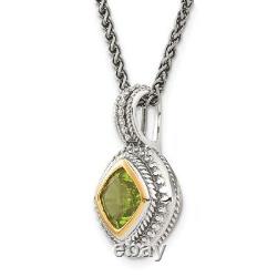 Sterling Silver with 14k Peridot 18'' Chain Necklace Fine Jewelry for Womens Men