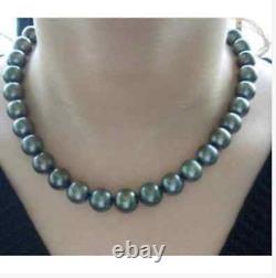 Stunning11-12mm tahitian peacock green pearl necklace 18inch
