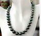 Stunning Aaa11-12mm Tahitian Round Black Green Pearl Necklace 18inch 14k Clasp
