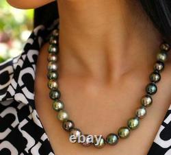 Stunning AAA 10-9 mm Tahitian round multicolor pearl necklace 18 silver clasp