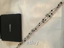Stunning CHANEL Classic Black White CC Crystal Rhinestones Chain Necklace NIB