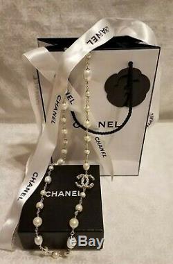 Stunning CHANEL Classic White CC Crystal Rhinestones Chain Necklace NIB