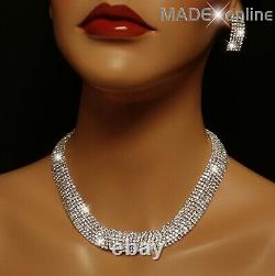 Stunning Chunky Collarette Statement Necklace Set, Sparkle Silver Bridal Bling