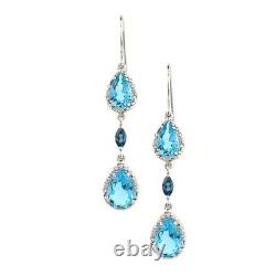 Swiss and Blue Topaz and Diamond Earrings in Sterling Silver December Birthstone