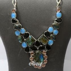 ThanksGiving Jewelry Labradorite chalcedony Necklace Silver Overlay 5237