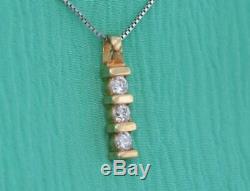 Three Stone Pendant Necklaces 0.75Ct Round Cut Diamond 14K Yellow Gold Finish